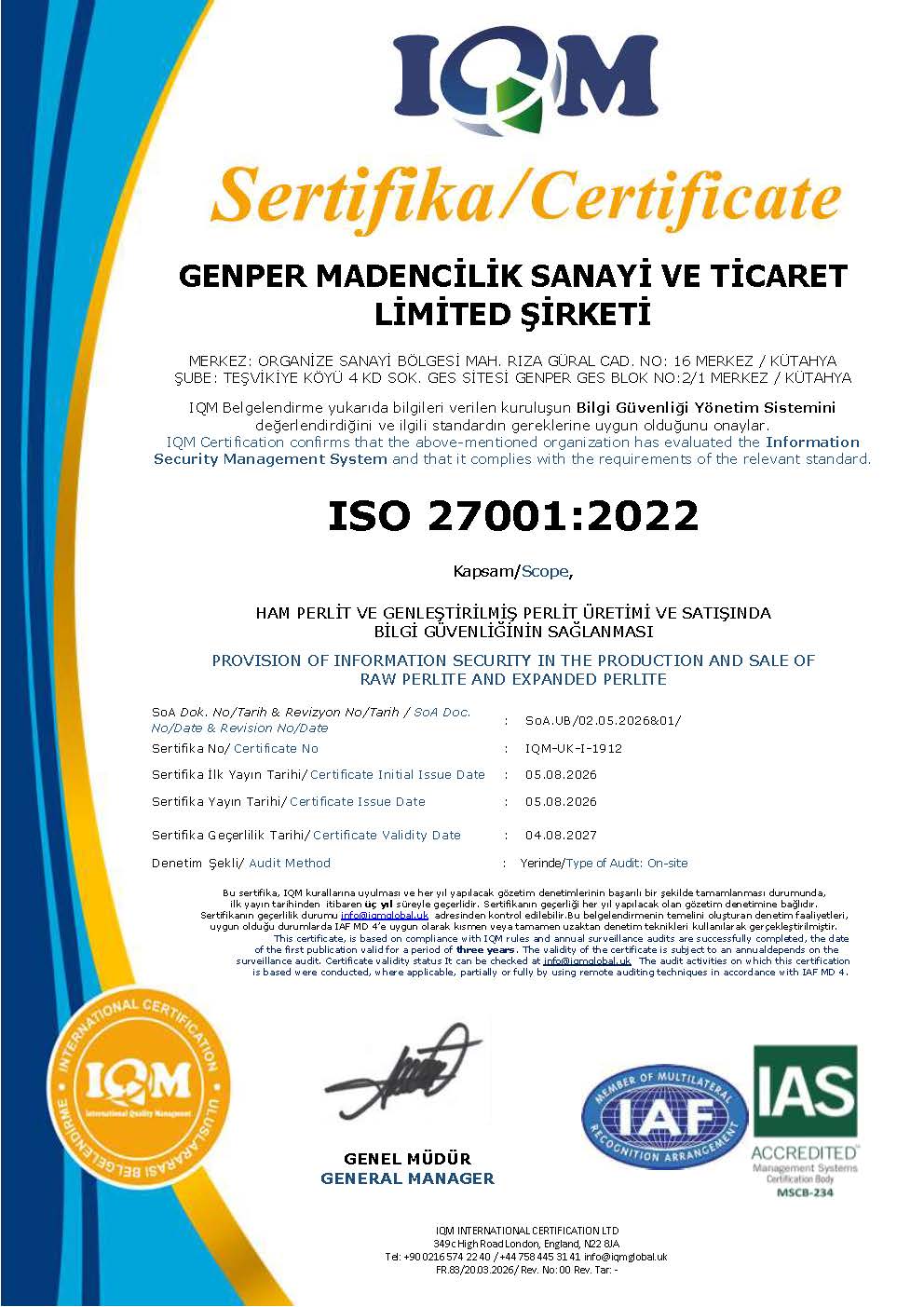 ISO 27001 : 2022 Sistem Sertifikası