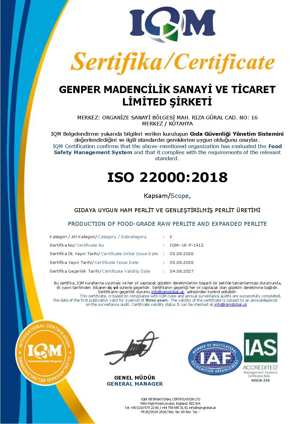 ISO 22000 IAS Sistem Sertifikası